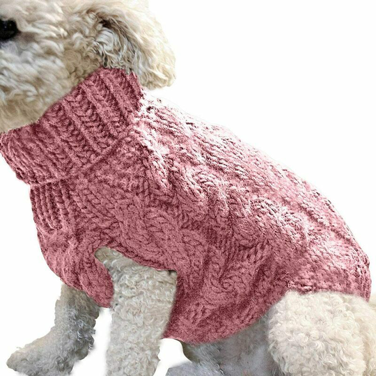 Soft and warm knitted wool winter jacket for dogs (L, dark pink)