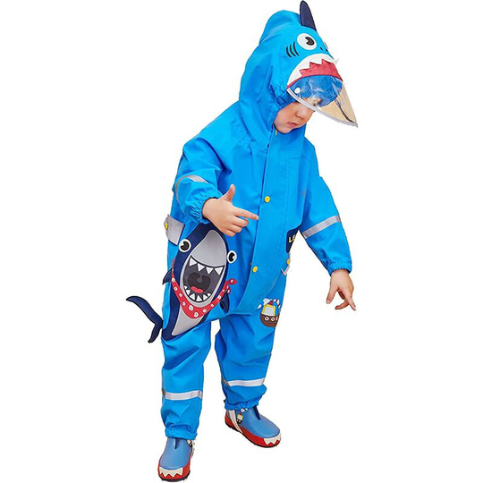 Perle Rare - Raincoat Boys Girls Hooded Rain Suit Child Coat Jacket Pants 3D Cartoon Cute Cape Unisex Lightweight Reflective Stripe Hiking Outdoor