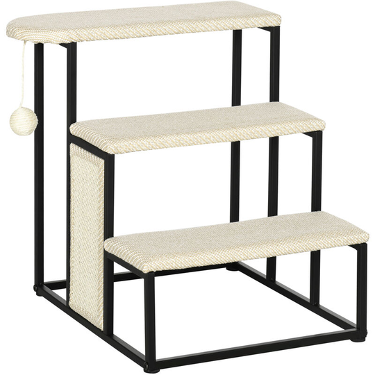 Cat Stairs w/ Sisal Scratching Board, Hanging Ball, Steel Frame - Cream - Cream - Pawhut