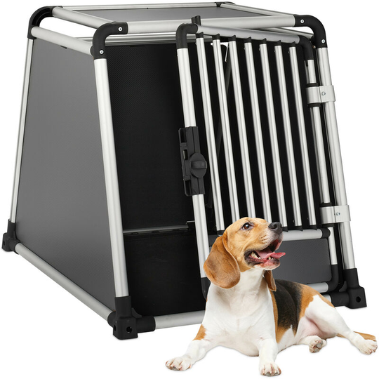 Relaxdays - Dog Box Car, Puppy Transport Box Boot, Slanted, Floor Mat, 70x64x90 cm, Aluminium, Anthracite/Silver