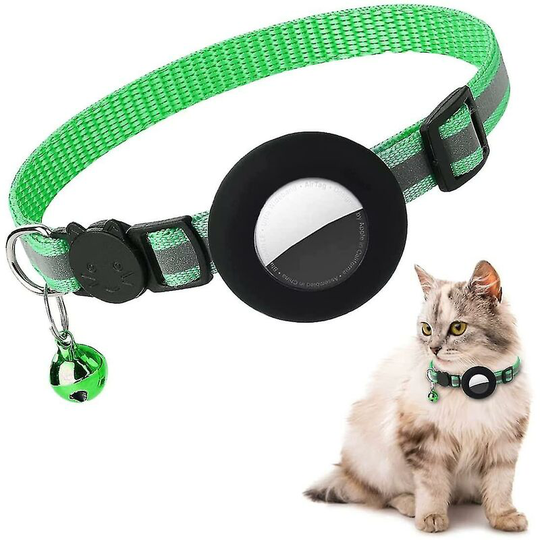 Airtag Cat Collar, Reflective Airtag Cat Collar With Bell And Silicone Waterproof Airtag Holder_(costbuy) Green-Black