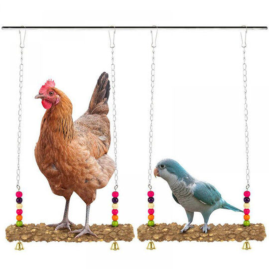 THSINDE Pet Chicken Large Parrots Wooden Swing Stand Hanging Bar Bell Safety Toy Pet Bird Chicken-2pcs