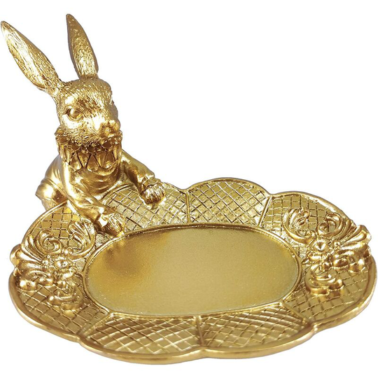 Gold Little Rabbit Statue Jewelry Ring Tray Decoration