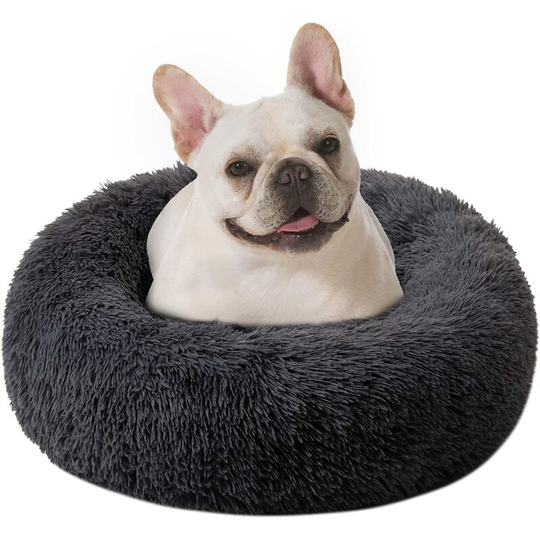 Round Plush Cat Dog Bed - Cat Beds - 60cm, Dark Grey - Dark Grey