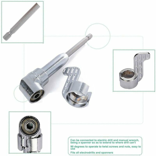Joorrt - 105 Degree Right Angle Bent Hex Shank Bit Holder Power Tool Flexible Extension 3pcs