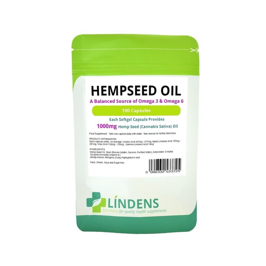 (2 Packs - 200 Capsules) Lindens Powerful Hemp Seed Oil 1000mg 100 Capsules Omega 3 6 Hempseed