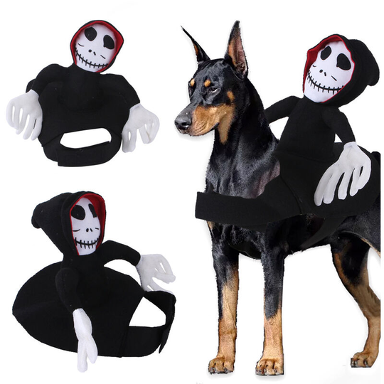 Pet dog ghost riding costume transformed into Halloween dog cat cosplay clothes, Halloween cos dog cat stripes funny overalls, pet transformation
