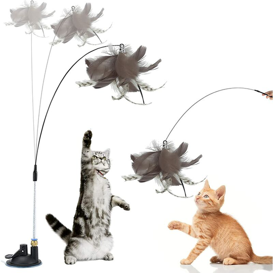 Interactive Cat Toy Feathers, Interactive Cat Fishing Rod with Feather, Interactive Cat Toy with Suction Cup, Cat Wand Toy Wire, Cat Toy