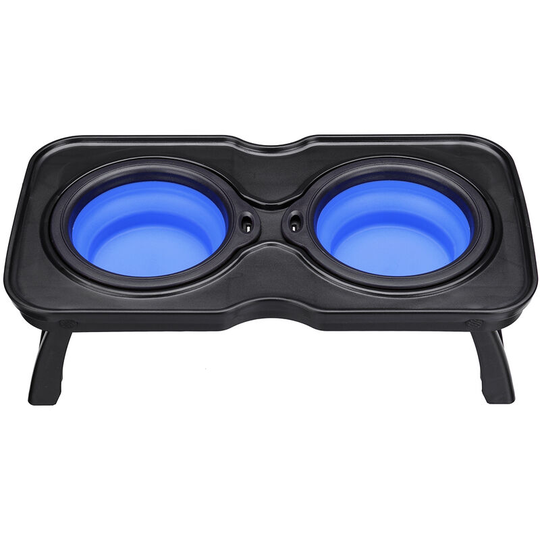 Portable Pet Bowls Raised Elevated Stand Folding Food Water Feeding Black+Blue s