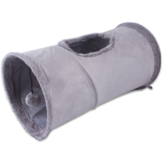 Collapsible cat tunnel, cat play tunnel, durable suede play tunnel with gray ball