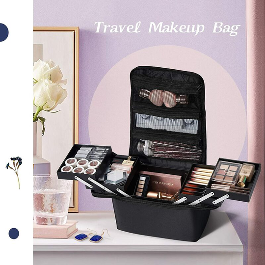 Soft Makeup Box Train Bag Case Pallette Pockets Artist Cosmetic Nail Kit Handbag with Carry Strap Makeup Storage Organizer Box for Jewelry Make-U
