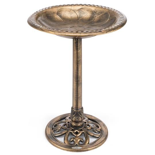 (Bronze) Garden Bird Bath Ornate Resin Birdbath With Rustic Metal Effect H70cm Christow