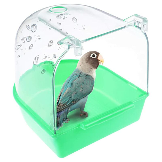 Transparent Hanging Bird Bath, Plastic Shower Cage for Cleaning Parrots and Cuckoo Birds, Green