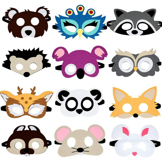 12 pcs, Different Kinds Of Lovely Paper Animal Masks,Kids Cartoon Animal Felt Mask Party Forest Animal Decorative Mask