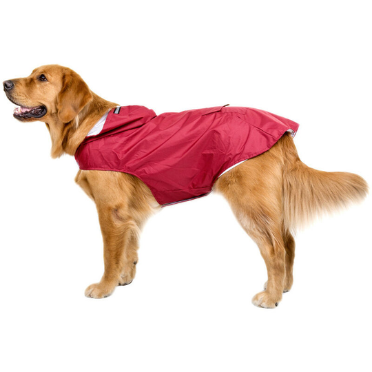 Large Reflective Dog Raincoat Hooded Super Waterproof Raincoat for Medium to Large Dogs, red