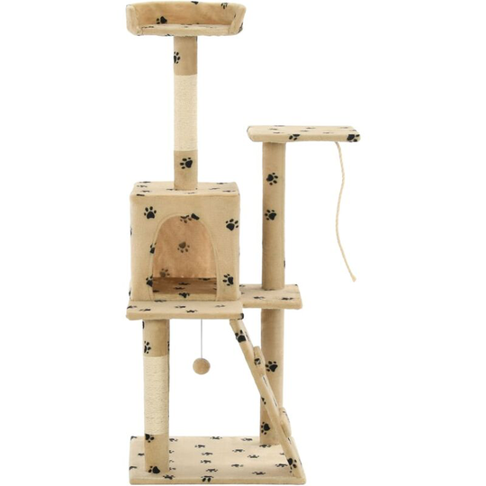 Cat Tree with Sisal Scratching Posts 120 cm Beige Paw Prints vidaXL - Beige