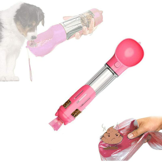 Portable Water Dispenser, 4 in 1 Water Dispenser, Dog Drinking Water Bottle, Portable Dog Water Dispenser (Pink)