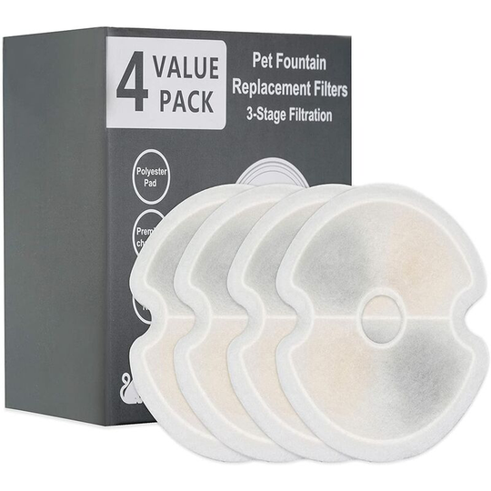 Perle Rare - 4 Pcs Filters, Pet Fountain Replacement Filters, 3-Stage Filtration, 10cm, for 2.5L Stainless Steel Cat Water Fountain and 2L led