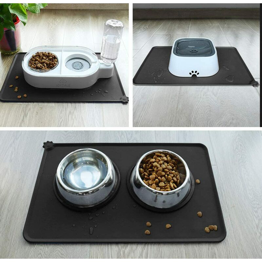Silicone Pet Feeding Mat,Non Slip Waterproof Bowl Mat for Dog and Cat,47 x 30 cm,Black