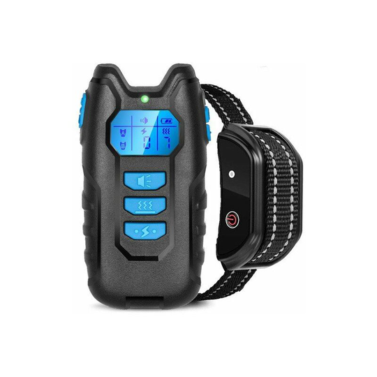 Rechargeable, 100% waterproof dog training collar with safety lock. Sound, vibration, backlit LCD display and range up to 600m modes.