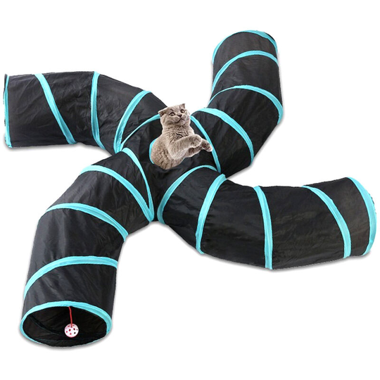 Indoor Cat Tunnel 4 Way Pet Play Tunnel Collapsible Tunnel Tube Kitty Tunnel Peek Hole Toy Pet Toys for Cats Puppies Rabbits