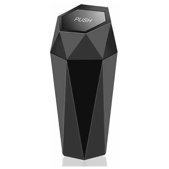 Perle Rare - Mini Car Trash Can with Lid Leak Proof Plastic Car/Home/Bedroom/Office Bin Black