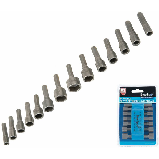 14Pc Nut Driver Set For Drill Driver Socket Nuts Hex Bolts Screws 14109 - Bluespot