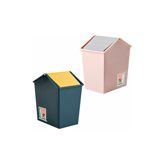 Einemgeld - Mini Trash Can with Rotating Lid, Plastic 1.5L, Suitable for Bathroom, Dressing Table, Car, Desk, Counter, Table (Pink and Dark Green)
