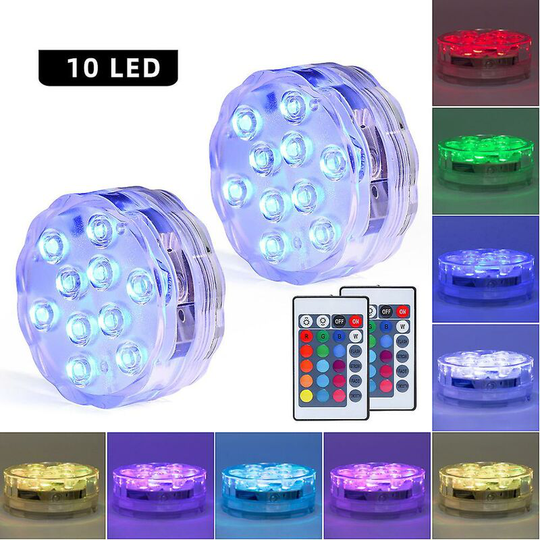 Joorrt - Submersible led Lights with RemoteControl, Multicolor Underwater Light with rgb 10 CLeBeads with 2pcs Magnetic Cups_