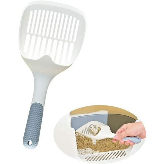 Premium Cat Litter Scoop - Durable Polypropylene with Comfortable Handle - Quick Pet Colander - Manure Scoop (White / Gray)