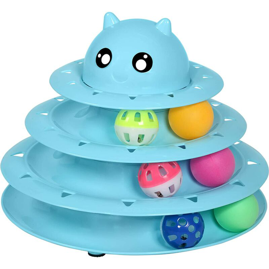 Cat Toy Roller 3-Level Turntable Cat Toys Balls with Six Colorful Balls Interactive Kitten Fun Mental Physical Exercise Puzzle Kitten Toys-blue