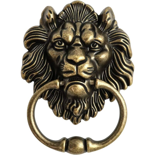 Door knocker in the shape of a Lions Head with 2 screws, Bronze