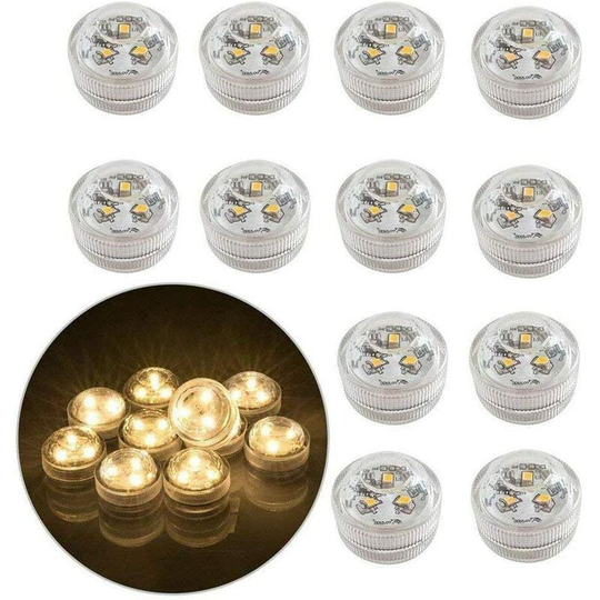 Tinor - 12 led Flameless Underwater Tea Lights, Battery Operated Submersible Waterproof Decorative Lighting for Fish Tank/Pond/Swimming