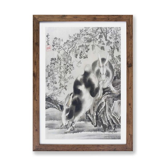 'Rabbits Hunting' by Kawanabe Kyosai - Picture Frame Painting Print on Paper