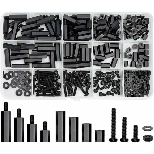 Monly - 260pcs Black Nylon Hex M3 Nylon Hex Nut Assortment Kit with a storage box