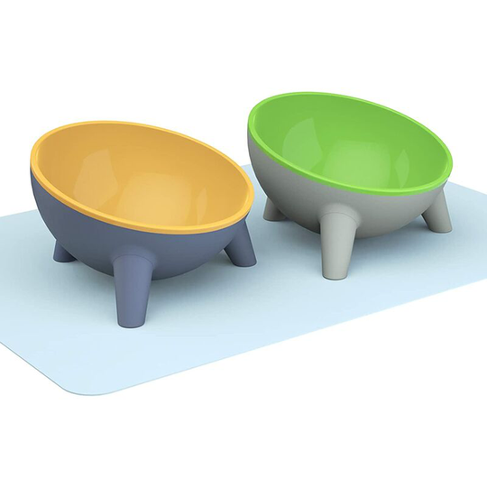 Cat Bowls Tilted Raised Double : Cat Feeding Bowls with Stand Elevated Cat Food Water Bowl Kittens Dishes 15° Inclined Angle Cat Feeder