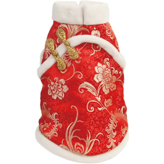 Thsinde - New Year's Cat Knot Button Coat Brown Dog Cheongsam Winter Pet Clothes Vest Tang Dynasty Cat Teddy Bichon Small And Medium Dog Christmas