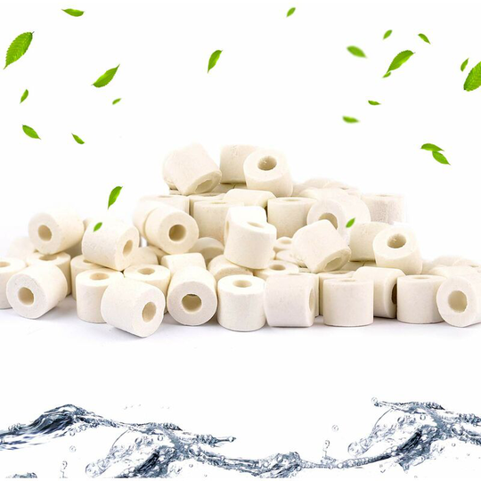 Bearsu - Bio Ceramic Filtration Rings for All Types of Aquariums and Ponds Stabilize Water pH (White 1000g)