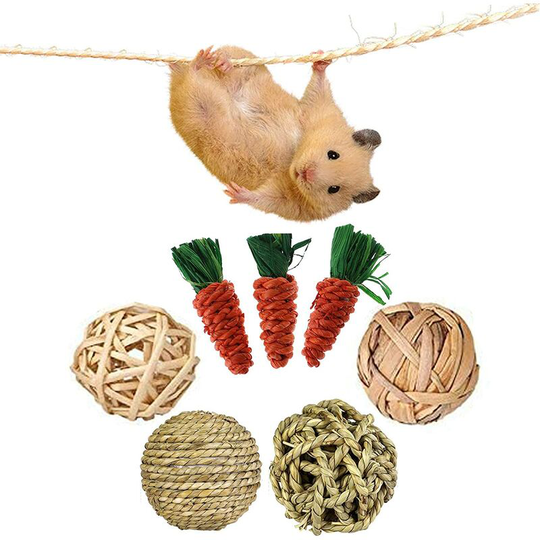 Betterlifegb - Chews toy for rabbit, 7pcs toy for dwarf rabbit, carrot toys chewing for hamster, grass ball chewing molar toys, chew toys for