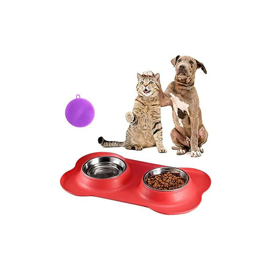 Dog Bowl,Stainless Steel Double Dog Bowl with Anti Pecute Silicone Mat Non-Slip-Spill and Anti-Spill Dog and Cat Bowl,Feeders and Drinkers for Dogs