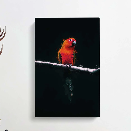 Perched Parrot in Abstract - Wrapped Canvas Graphic Art Print
