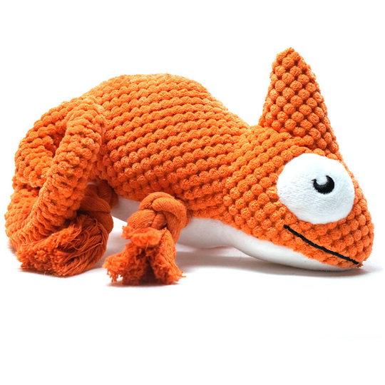 FVO - Plush Dog Toy, Cotton Dog Chew Toy, Interactive Dog Toy with Adjustable Drawstring, Gift for Small and Medium Dogs (Orange Chameleon)