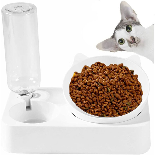 2-in-1 Water Dispenser and Elevated Bowl for Dog and Cat Feeders and Drinkers for Small Animals