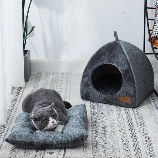 Indoor Cat House Bed with Padded Washable Removable Cushion, Soft Self-Warming Cat Bed