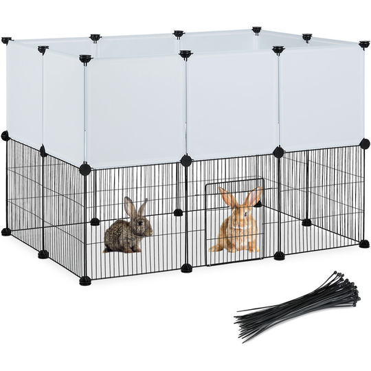 Relaxdays - Free-Range Enclosure for Small Pets, HxWxD: 72.5 x 110 x 74 cm, Extendable Metal Cage, Plug-In, Black/White