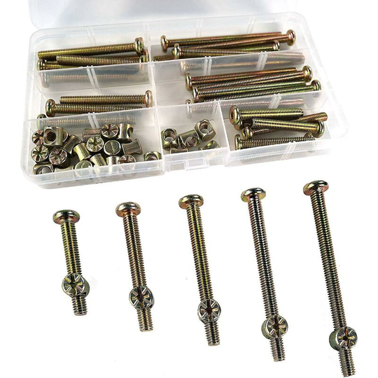 Joorrt - 50 x M6 Cylindrical Bolts and Nuts for Furniture, Bed and Chairs, 6mm