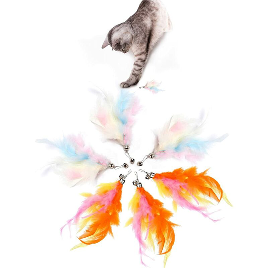 Feather Toy for Cats, 6 Replacement Feathers, Cat Toy, Interactive Cat Toy, Natural Feather, Interacti for Indoor Cats and Kittens- Cat Wand