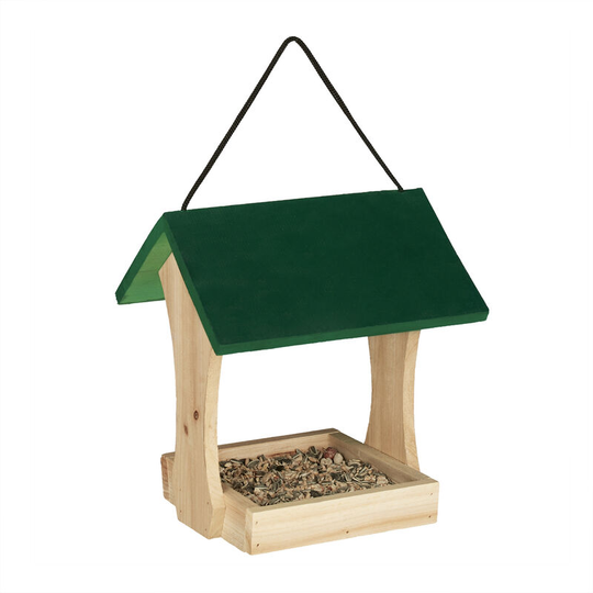 Bird feeder station made from wood, feeding platform for wild birds, place & hang up, bird house, green/nature - Relaxdays