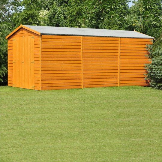 15 x 10 (4.52m x 2.99m) Windowless Dip Treated Overlap Apex Wooden Garden Shed With Double Doors (11mm Solid Osb Floor) - Core (bs)