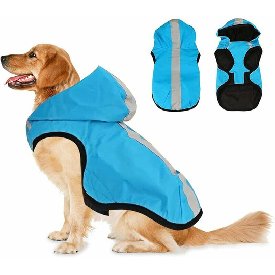 Dogs Waterproof Jackets, Dog Rain Jacket, Breathable Poncho with Hood and Reflective Stripes m Superma blue